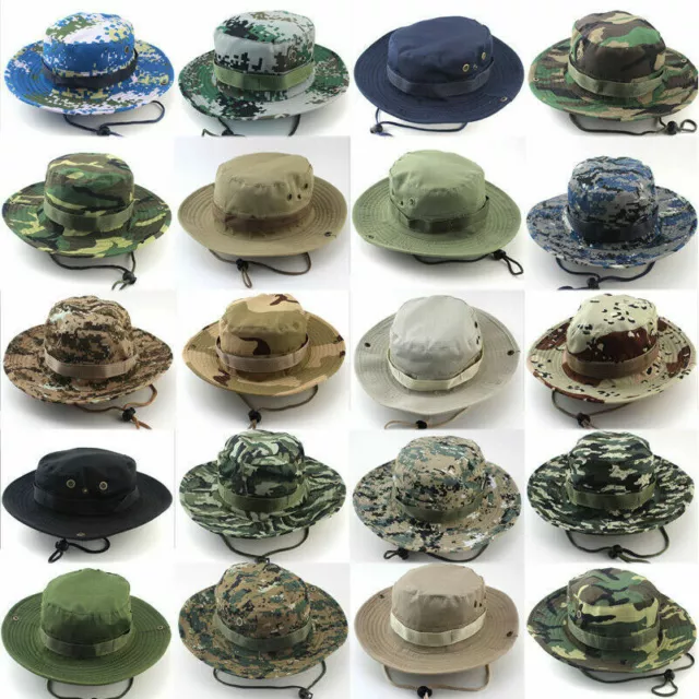 Mens Bucket Boonie Hat Wide Brim Casquette de Combat militaire Camouflage Jungle