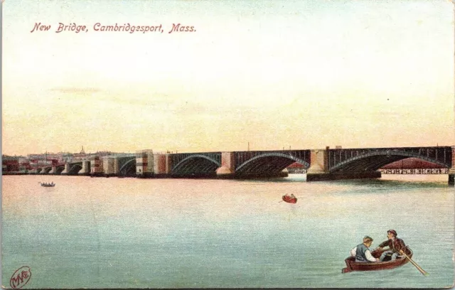 New Bridge Cambridgesport Massachusetts MA Canoeing Antique Postcard UNP WOB DB