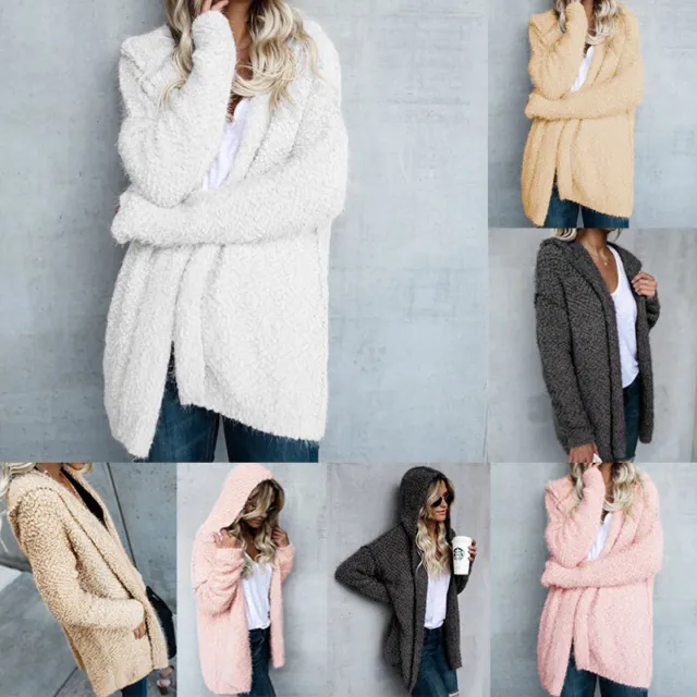 Womens Teddy Bear Coat Cardigan Ladies Fleece Hoodie Thin Loose Jacket Tops UK