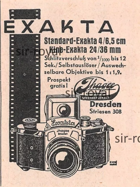 Exakta Foto-Kamera - Ihagee Dresden - 1937 - Historische Werbung Reklame ~5x7cm