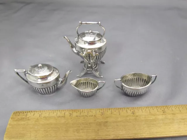 Antique ENGLISH STERLING Miniature TEA SET w/KETTLE -CS & FS, 1905-06