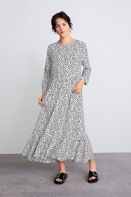 Zara Size Medium White & Black Spotty Polka Dot Midi Dress Blogger Fav Smock