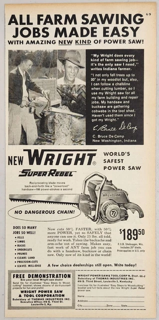1950's Print Ad Wright Super Rebel Power Saws Louisville,Kentucky