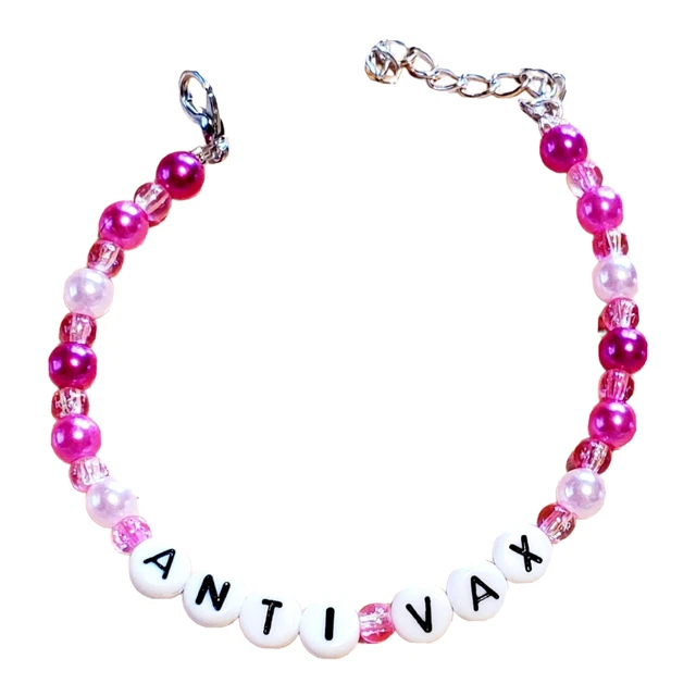 Beaded Anti Vax Bracelet Pink White Adjustable