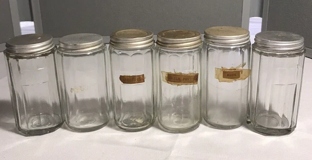 Lot of 6 Condiment Spice Jars ~ All Different For Hoosier Cabinet