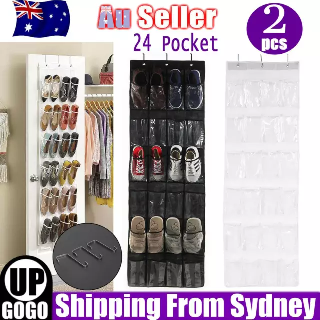 24 Pockets Shoe Holder Bag Organiser Over Door Hanging Shelf Rack Storage Bag AU