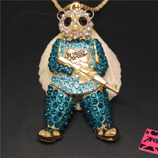 New Holiday gifts  Blue Bling 3D Free Panda Gun Crystal Pendant China Necklace