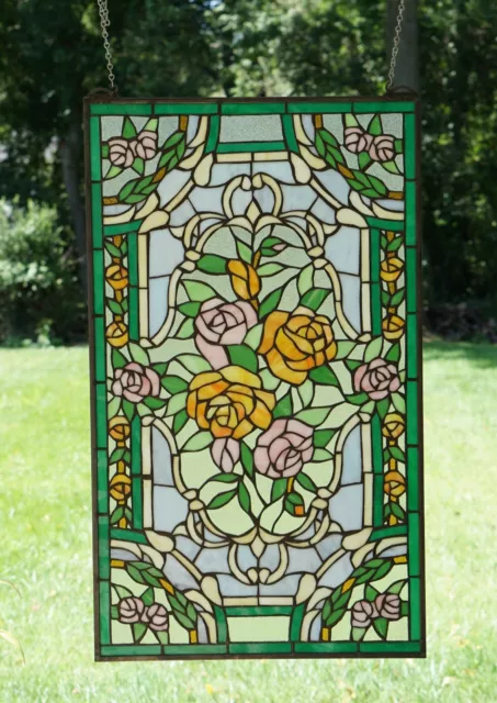 20" x 34"Rose Flower Handcrafted stained glass window panel