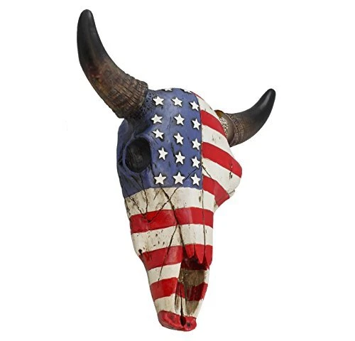 Top Brass USA Flag Faux Steer Bull Cow Skull - Wall Mount Head - Rustic