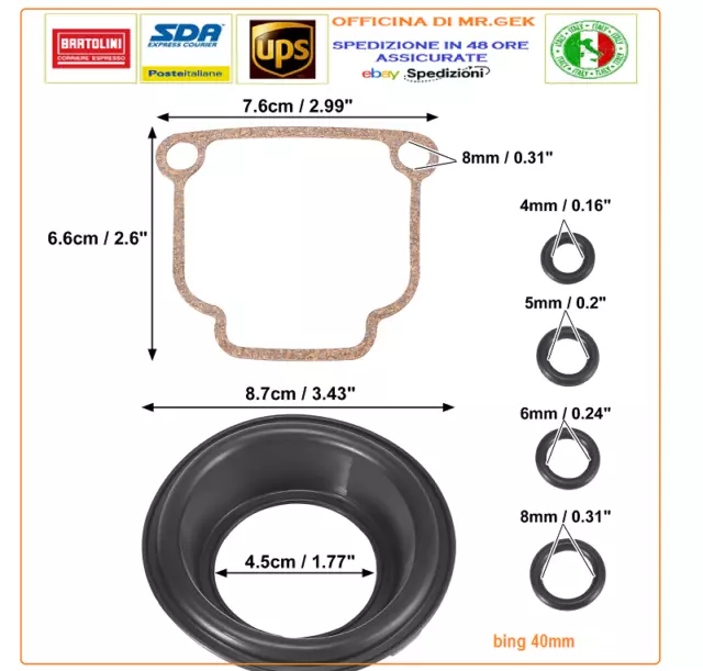 2x KIT REVISIONE  BMW 40 MM BING 40MM CARBURATORE MEMBRANA GUARNIZIONE GASKET 2