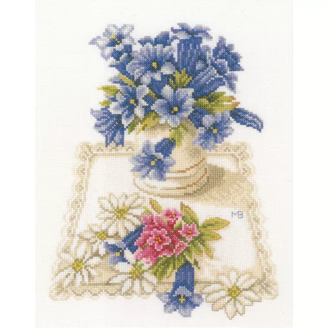 LANARTE  0169670  Fleurs bleues  Kit  Broderie  Point de Croix  Compté