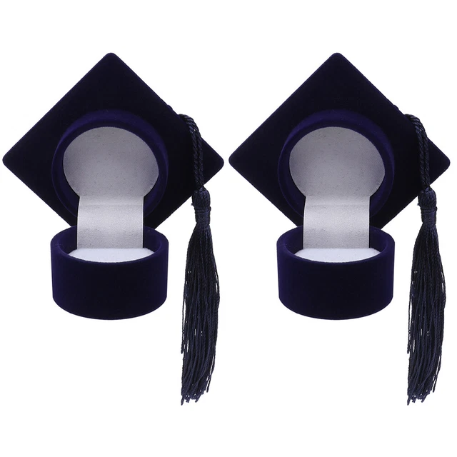 2 piezas Doctor Sombrero Anillo Caja Flocante Anillo de Doctorado Cajas Graduación Joyería Caja