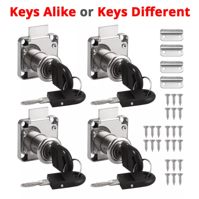 4Pcs Zinc Alloy Cam Door Lock Cabinet Drawer Cupboard Locks Keys Alike/Different