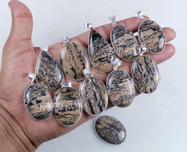 25 PCs Natural Multi Dendritic Agate Gemstone 925 Sterling Silver Bezel Pendants