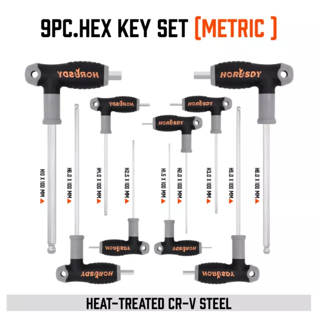 SAE & Metric T Handle Allen Wrench Ball End Hex Key Set w/Storage Stand Long Arm 3