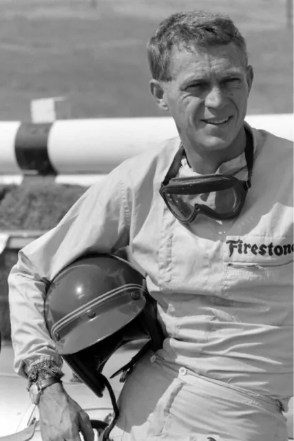 Steve Mcqueen Smiling By Race Track Holding Helmet Iconic Look 18x24 Poster
