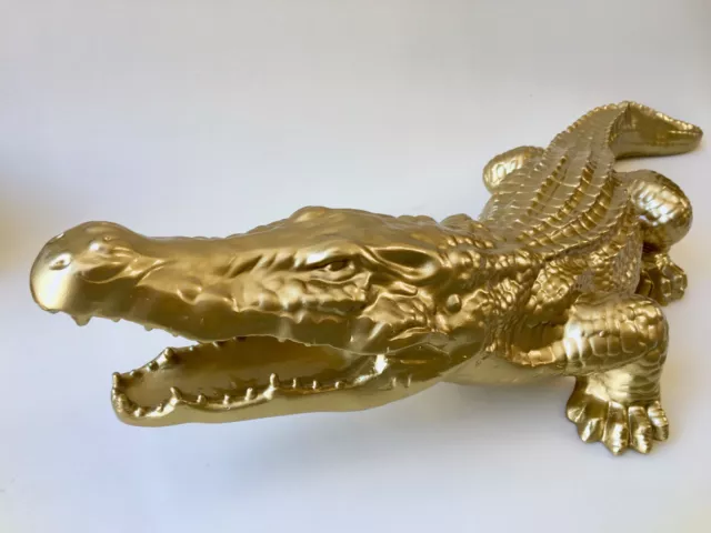KROKODIL, ALLIGATOR, FIGUR 116 cm lang DEKO, DESIGN, GOLD