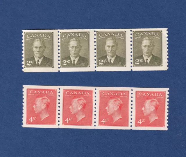 Canada stamps KGVl coil strips of 4 #309, 310 F/VF mnh