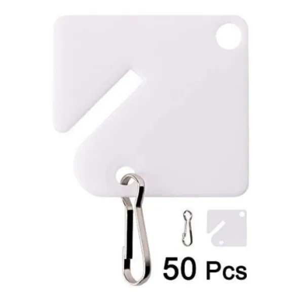 50 pcs Plastic White Key Tags Slotted Rack Split Ring Identify Bulk for Cabinet