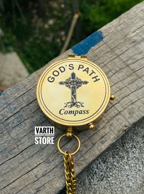 Vintage Victorian Pocket Compass Antique Brass Gift Compass With Case & Chain