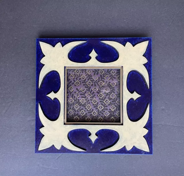 navy/ivory painted, carved wood frame for 3.5” square image