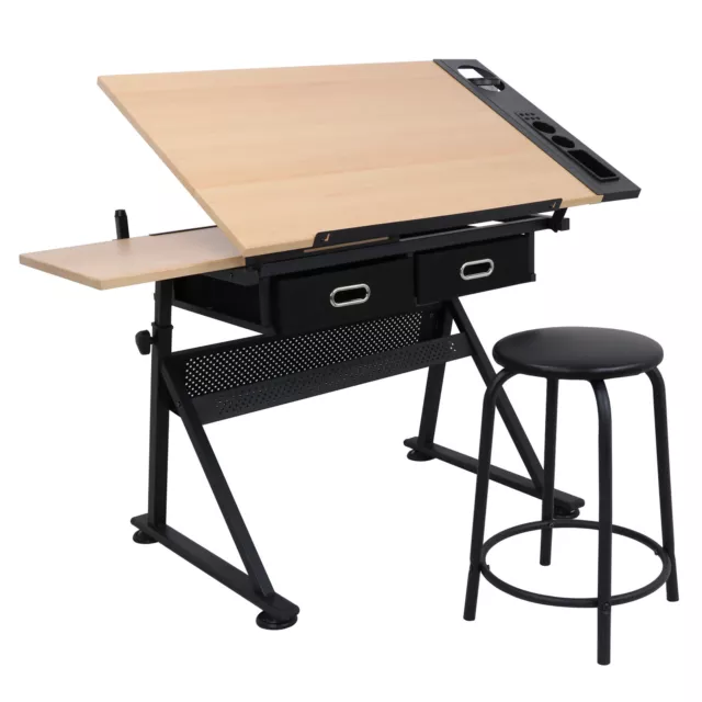 MDF DRAFTING TABLE Drawing Desk Artcraft Workstation Adjustable w/Stool ...