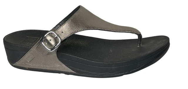 FitFlop womens thong sandals size 9 slip on comfort shoes gold metallic buckle