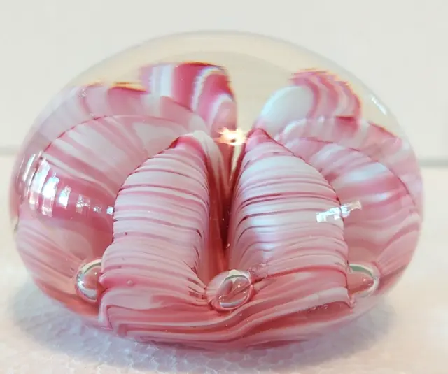 Controlled Bubbles~Crimped Pink White Ribbon~Classic Joe St Clair~Paperweight