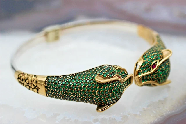 Bracelet femme émeraude tigre fait à la main femme bracelet manchette en...