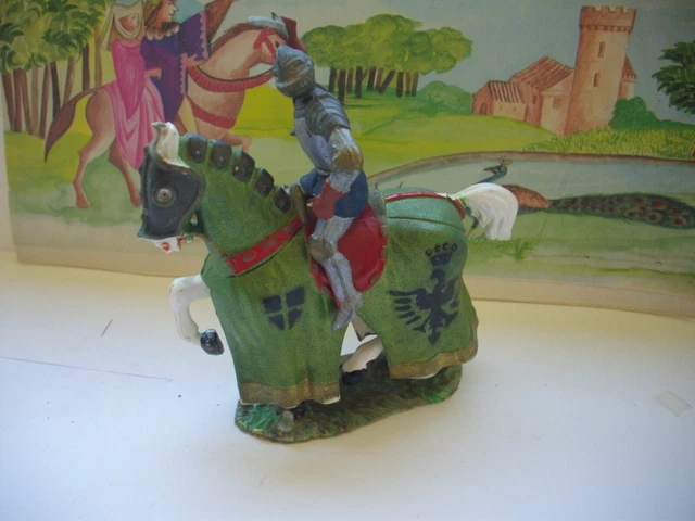 Figurine Starlux Chevalier à Cheval Avec Robe, Moyen Âge, échelle 1/32 (60mm), Français
