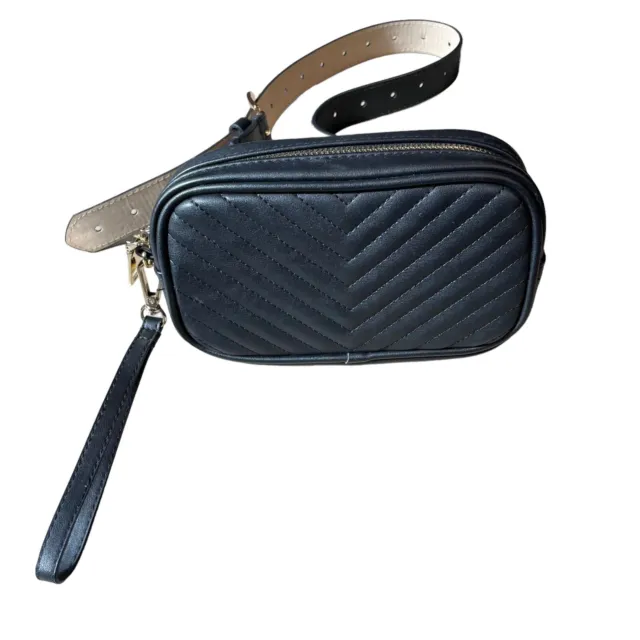 Steve Madden Belt Bag Black Chevron Quilted Zip Fanny pack waist bag