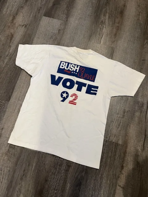 Vintage George Bush Dan Quayle Vote 1992 White T Shirt Large 90s (21x27)
