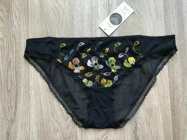 Slip Tanga Brasiliano M&S Trasparente L / Uk 14 Bikini Brazilian Brief Black Mix