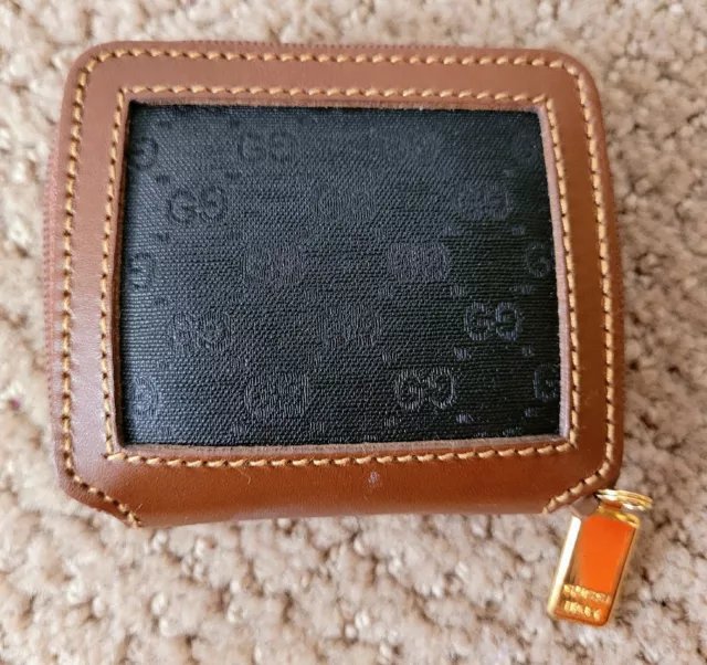 Auth Vintage Gucci Monogram Canvas Leather Ziparound Coin Purse/Wallet Preowned