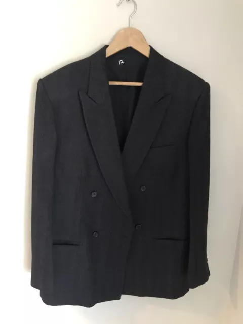 Balenciaga Blazer Mens Sports Coat Black Striped Double Breasted 40R 2