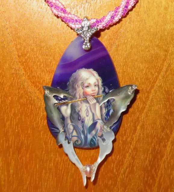 Fairy Farfalla Girl Ciondolo Fatto a Mano Pietra Cover Ali Perline Collana