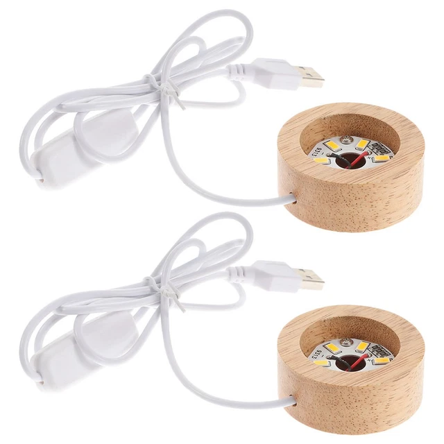 WOOD LED LIGHT Base for Display Sphere Crystal Art USB Rechargeable ...