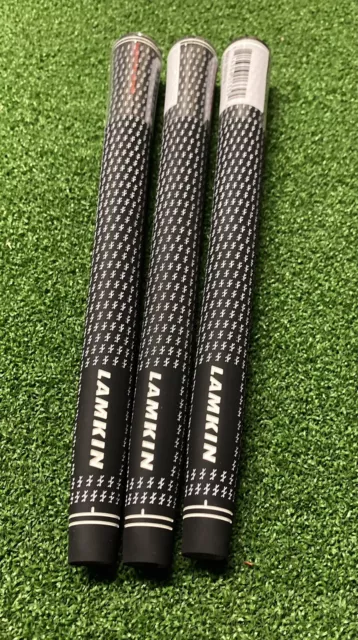 3 X Lamkin Crossline Black/White Rubber Oversize Golf Grips.  Genuine.