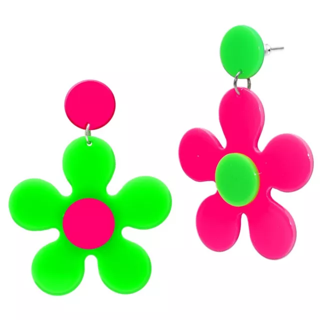 1 Pair Statement Earrings Flower Child Bloom Hippie Retro Disco 60er 70er Style