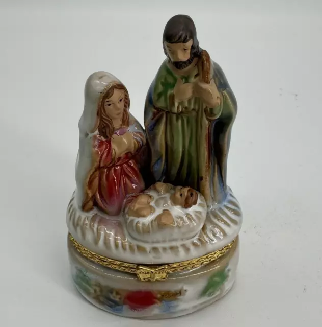 Christmas Nativity Hinged TRINKET BOX with Jesus, Mary, Joseph