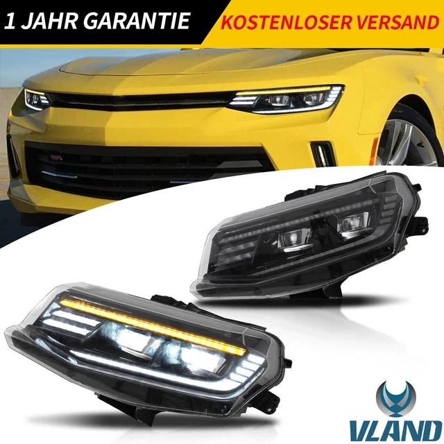 VLAND LED Projector Headlights + Bulbs For Chevy Camaro 2014-2015 LS LT SS - Black Housing