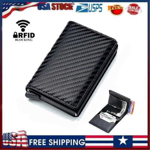 LEATHER CARBON FIBER Mens Wallet  RFID Blocking Purse Slim ID Credit Card Holder