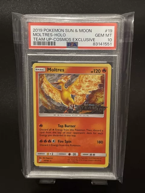 Pokemon Card Moltres 19/181 Team Up Holo STAMPED PSA 10 Gem Mint