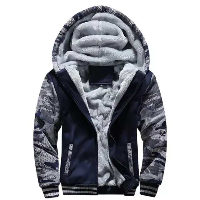 Men Winter Warm Sherpa Fleece Hoodie Zip Up Sweater Jacket Fur Lined Hooded Coat