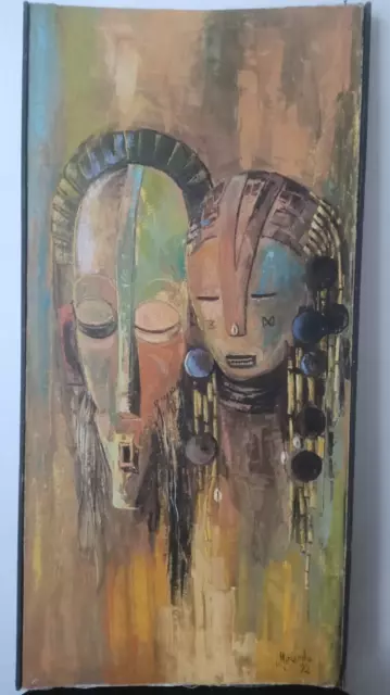 Peinture sur toile Africaine Signée Muzembe 92 Contemporain