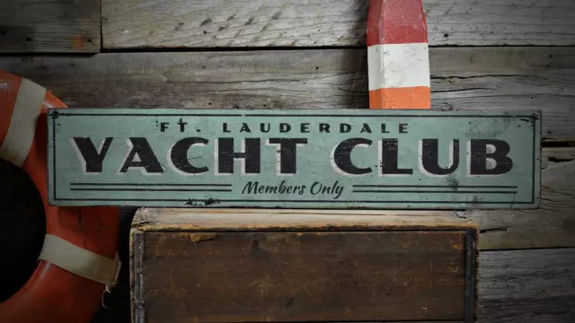 Yacht Club, Custom Beach Location - Rustic Distressed Wood Sign