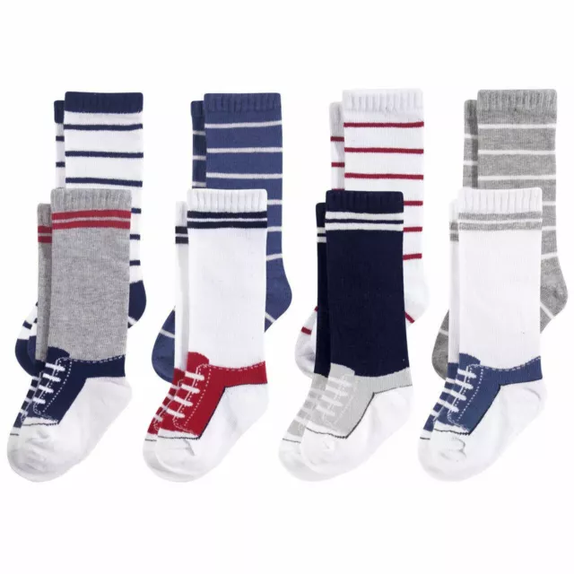 Hudson Baby Knee High Socks, 8-Pack, Blue and Red Sneaker Stripe