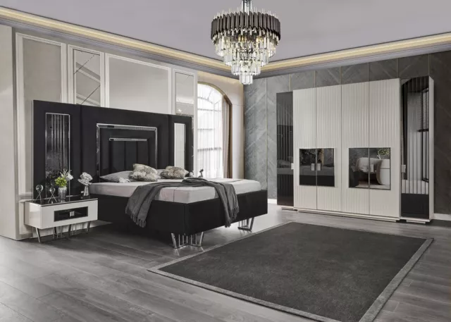 Chambre à Coucher Set 2x Nachttische Penderie Complet Chambre Lit Meuble 4tlg