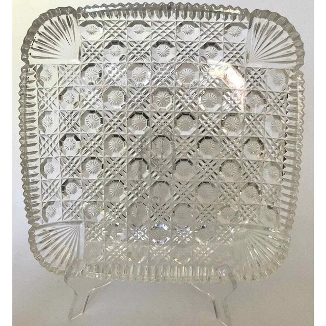 EAPG Richards & Hartley Mikado- Daisy + Button with Crossbars Square Tray 1880's