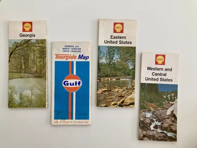 4 Vintage Maps Lot Gulf Tourgide  Georgia Carolinas Shell Oil East West Central